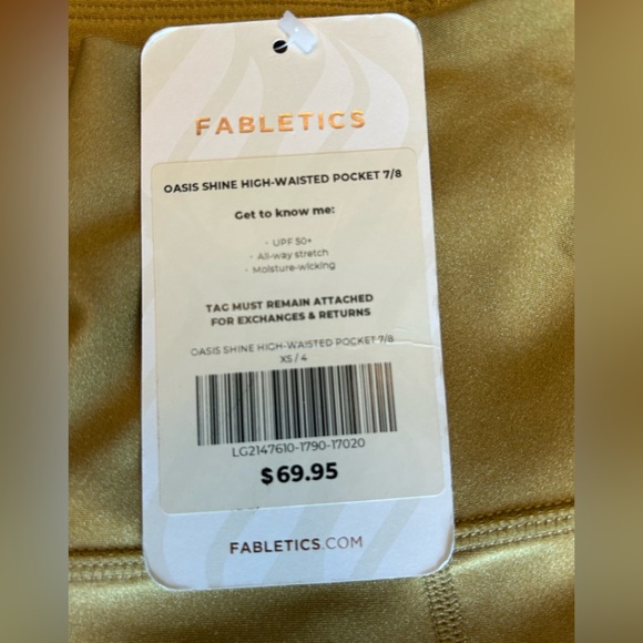NWT Fabletics Shimmering Gold Oasis High Waisted Pocket 7/8 Leggings  Size XS - Picture 7 of 13